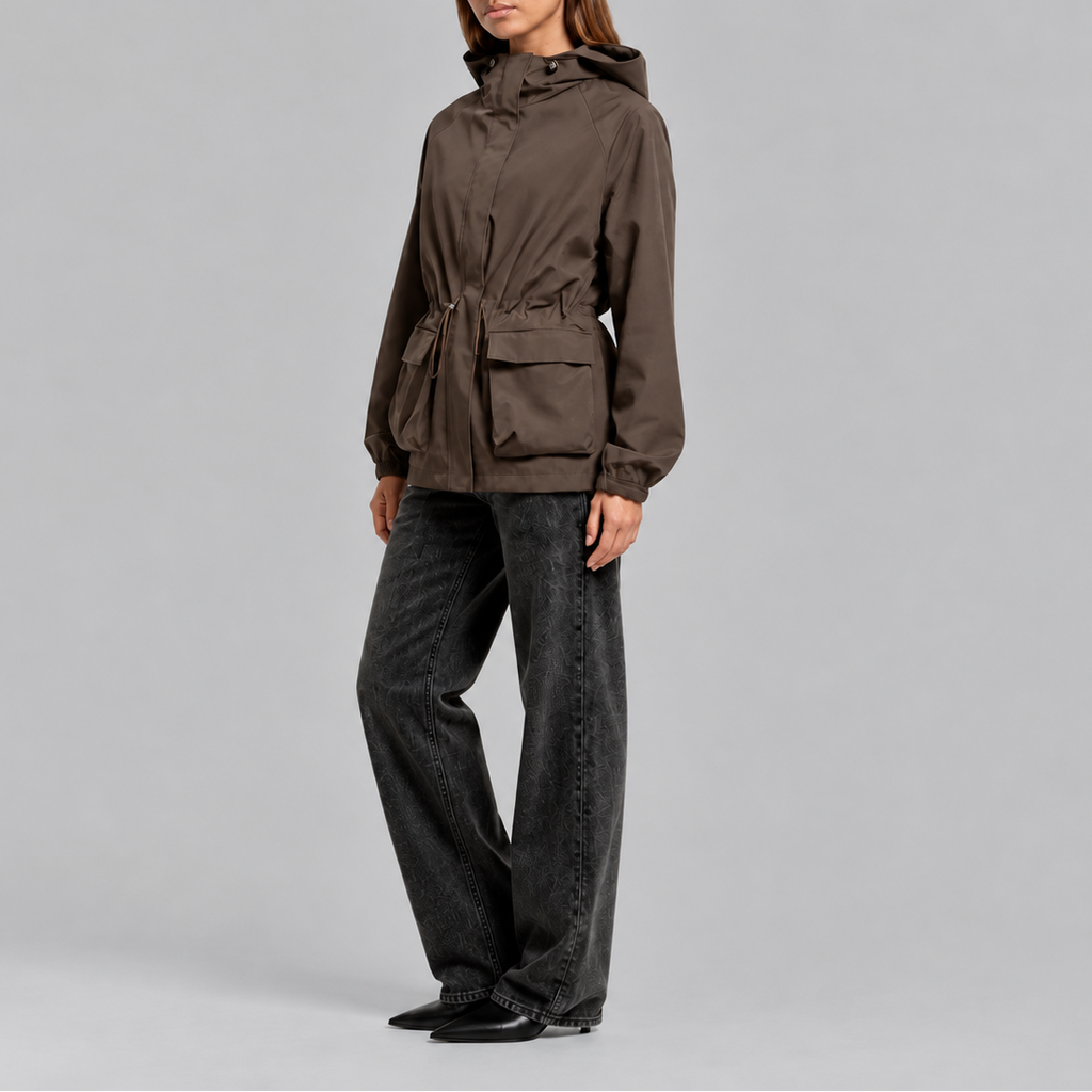 Hooded Jacket Women's Brown Waterproof Drawstring Waist – Casual, Outdoor, Holiday, Gift
