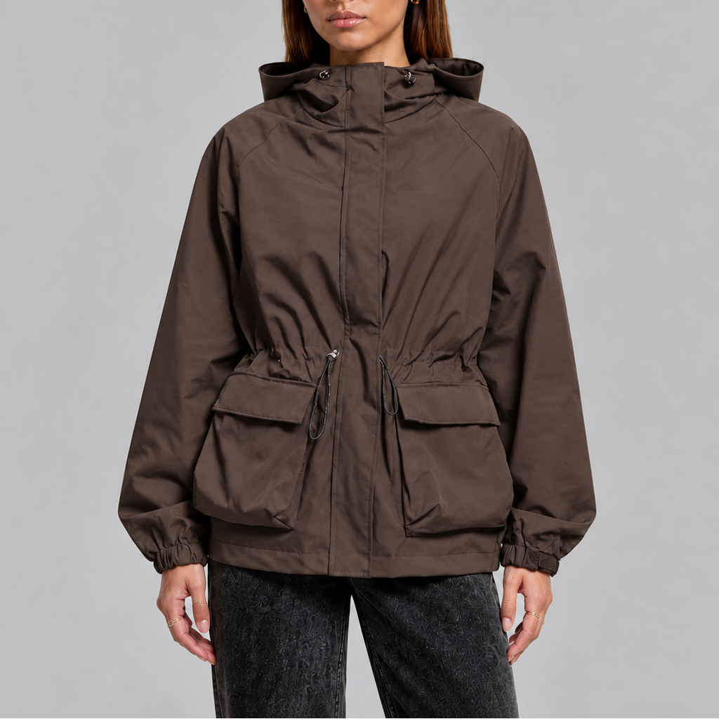 Hooded Jacket Women's Brown Waterproof Drawstring Waist – Casual, Outdoor, Holiday, Gift