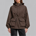 Hooded Jacket Women's Brown Waterproof Drawstring Waist – Casual, Outdoor, Holiday, Gift
