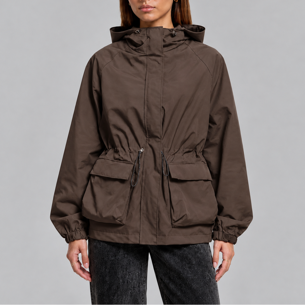 Hooded Jacket Women's Brown Waterproof Drawstring Waist – Casual, Outdoor, Holiday, Gift