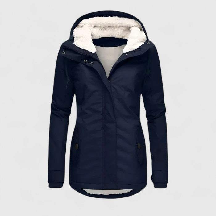 Hooded Jacket Women's Navy Blue Zip-Up Winter Coat with Hood – Casual, Everyday · Werune