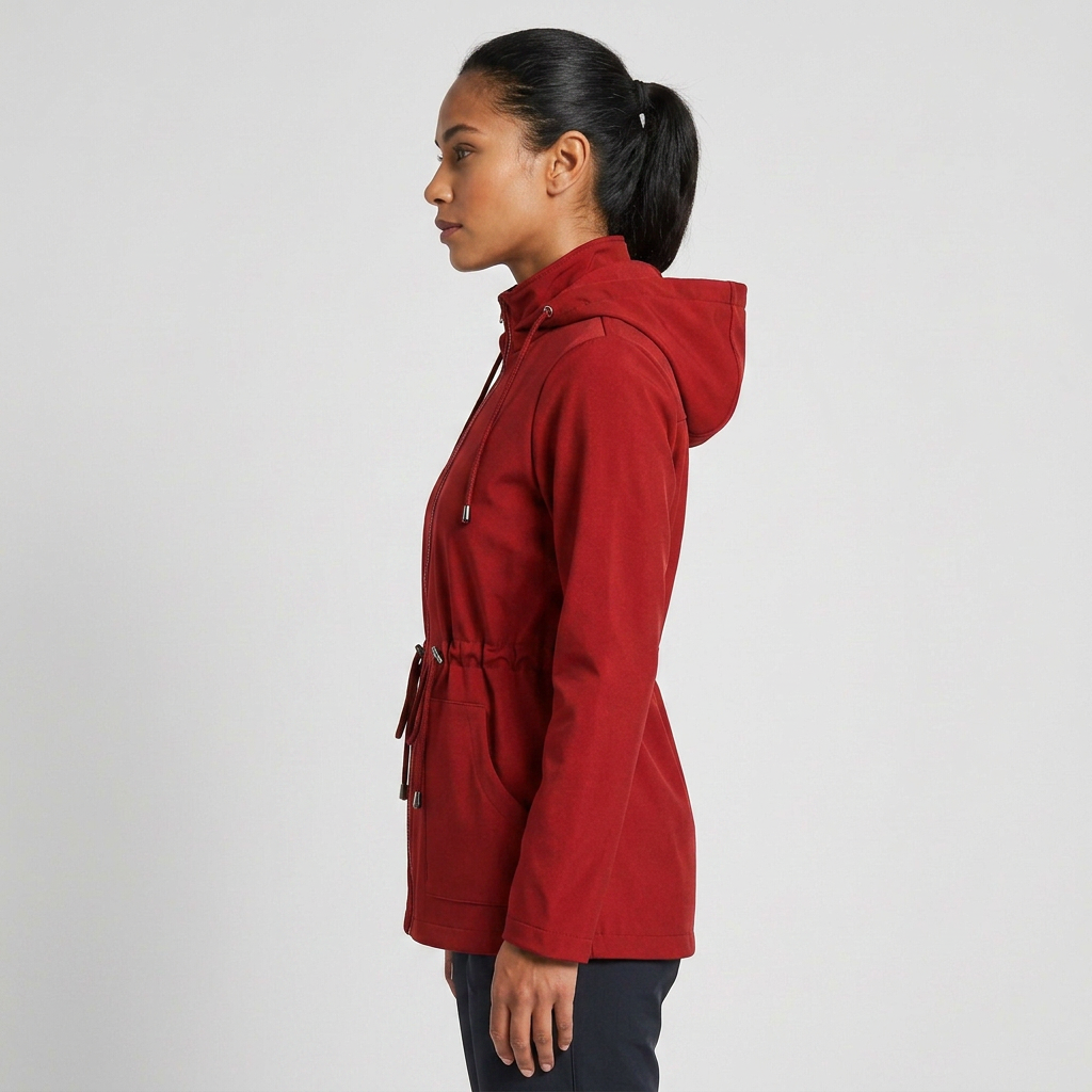 Hooded Jacket Women's Red Softshell Zip-Up Drawstring Waist – Casual, Outdoor · Werune