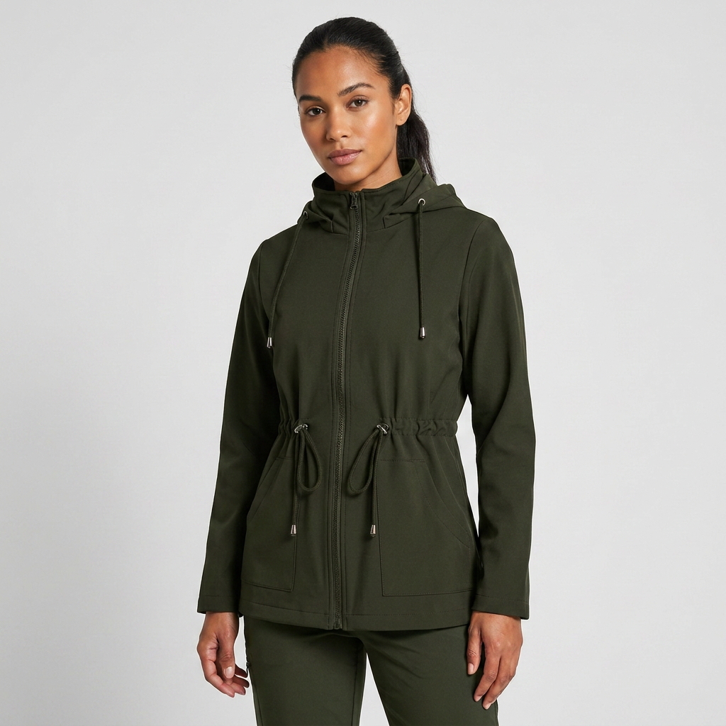 Hooded Jacket Women's Red Softshell Zip-Up Drawstring Waist – Casual, Outdoor · Werune
