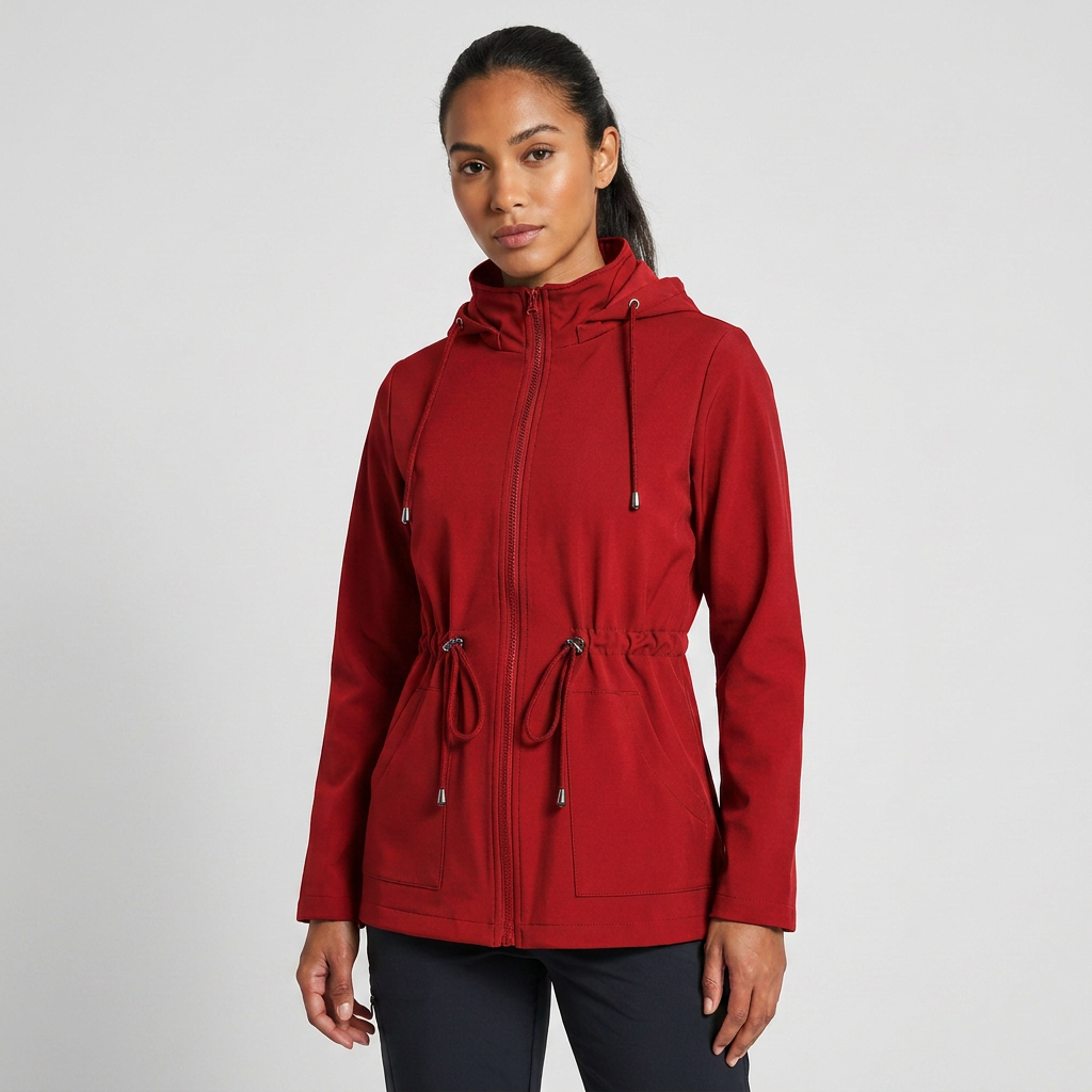 Hooded Jacket Women's Red Softshell Zip-Up Drawstring Waist – Casual, Outdoor · Werune