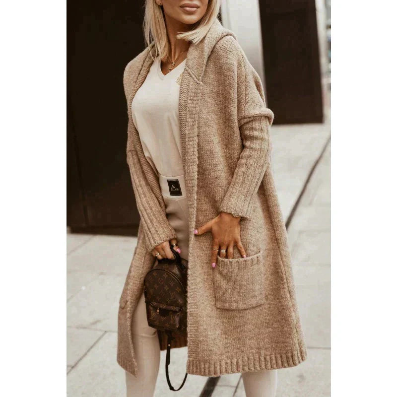 Hooded Knit Cardigan Pink Long Women's Letter Print Open Front – Casual, Gift · Werune