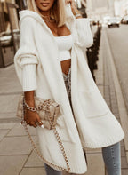 Hooded Knit Cardigan Pink Long Women's Letter Print Open Front – Casual, Gift · Werune