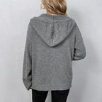 Hooded Knit Cardigan Women's Grey Button-Front Sweater – Casual, Office, Holiday, Gift