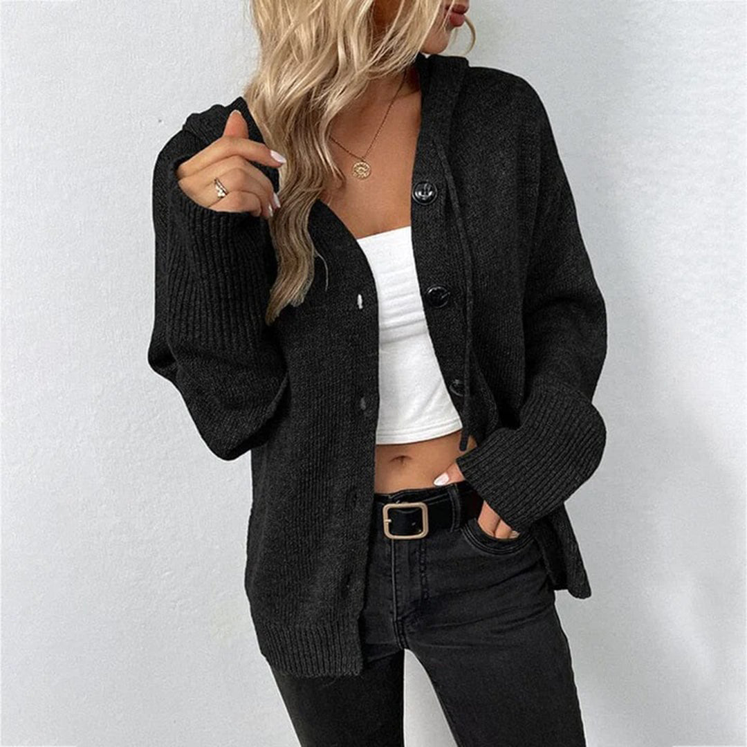 Hooded Knit Cardigan Women's Grey Button-Front Sweater – Casual, Office, Holiday, Gift