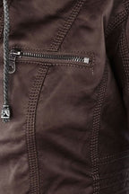 Hooded Leather Jacket Brown Zip-Up Women's – Casual, Office, Holiday, Gift · Werune