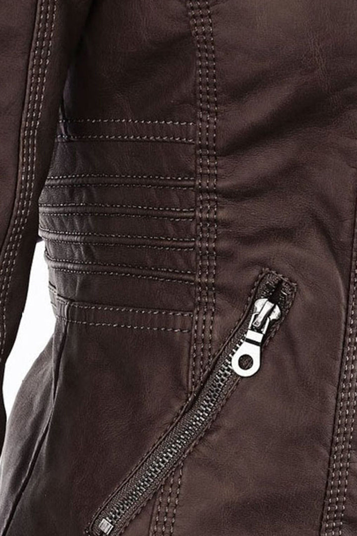 Hooded Leather Jacket Brown Zip-Up Women's – Casual, Office, Holiday, Gift · Werune