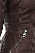 Hooded Leather Jacket Brown Zip-Up Women's – Casual, Office, Holiday, Gift · Werune