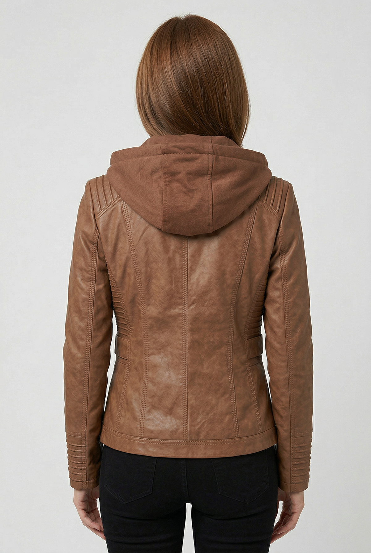 Hooded Leather Jacket Brown Zip-Up Women's – Casual, Office, Holiday, Gift · Werune