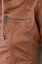 Hooded Leather Jacket Brown Zip-Up Women's – Casual, Office, Holiday, Gift · Werune