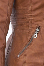 Hooded Leather Jacket Brown Zip-Up Women's – Casual, Office, Holiday, Gift · Werune