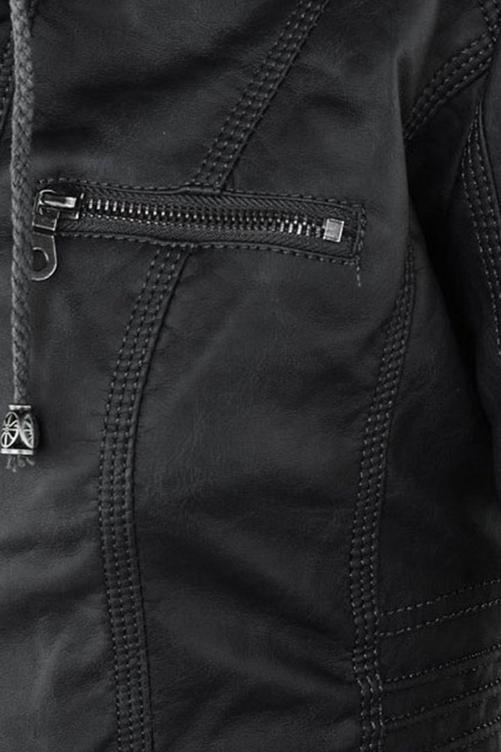 Hooded Leather Jacket Brown Zip-Up Women's – Casual, Office, Holiday, Gift · Werune
