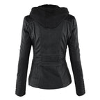 Hooded Leather Jacket Women's Tan Faux Leather Removable Hood – Casual, Biker, Office, Holiday