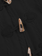 Hooded Longline Coat Black Faux Fur Trim Women's Cable Knit – Casual, Winter Gift