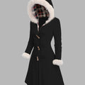 Hooded Longline Coat Black Faux Fur Trim Women's Cable Knit – Casual, Winter Gift