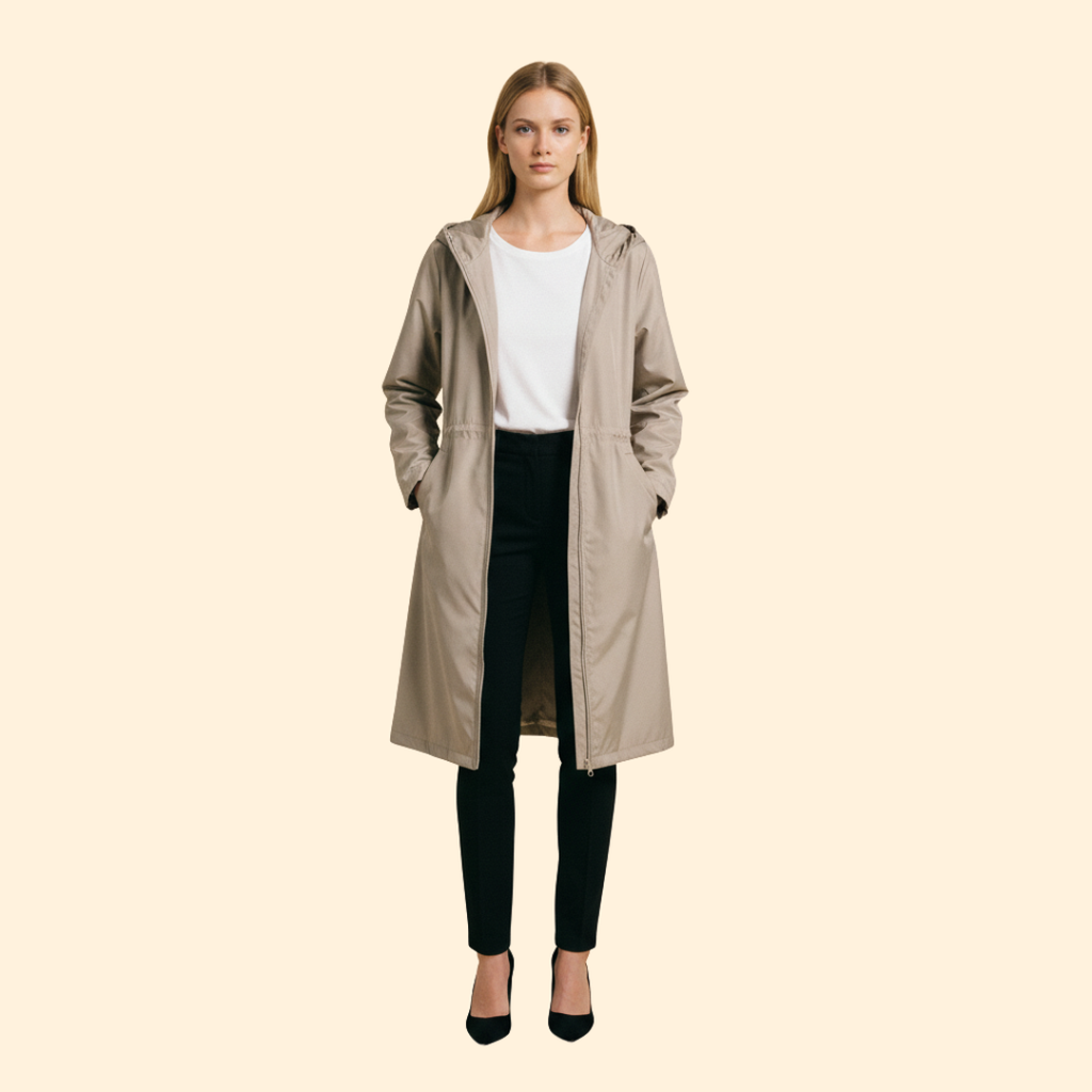 Hooded Longline Jacket Black Women's Zip-Up Drawstring Parka – Casual, Everyday, Holiday, Gift