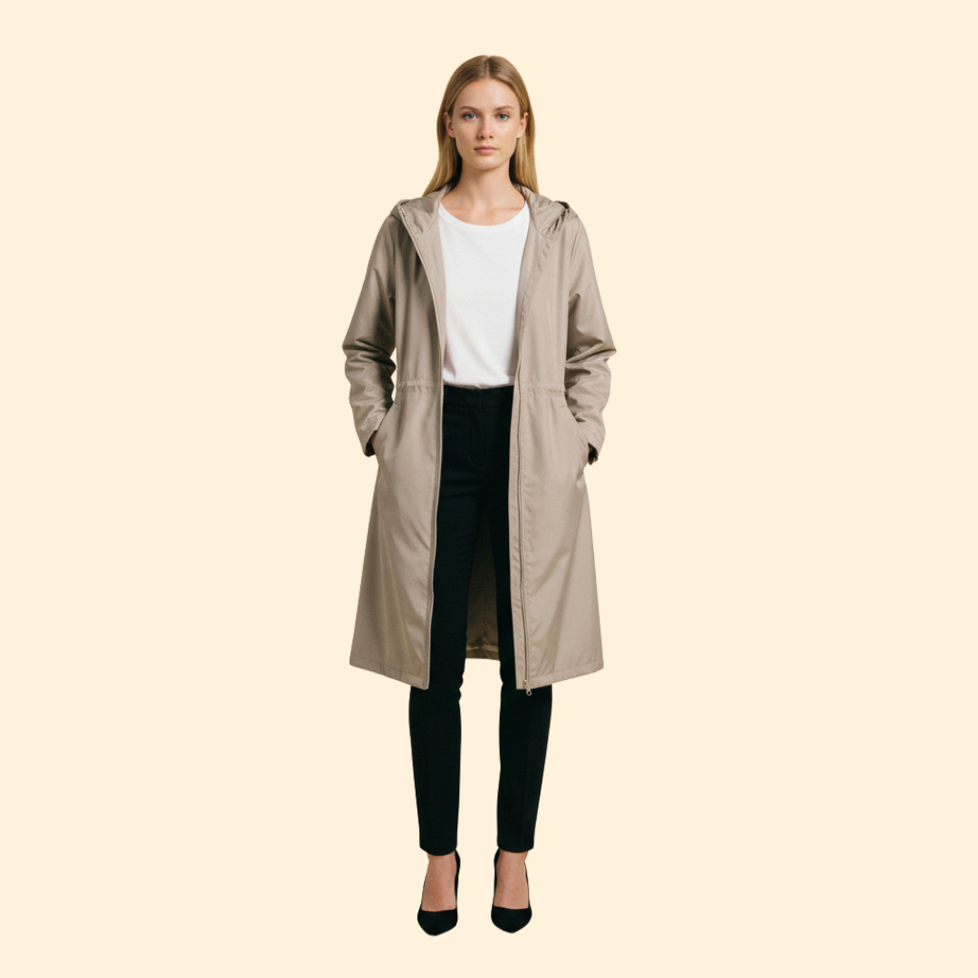 Hooded Longline Jacket Black Women's Zip-Up Drawstring Parka – Casual, Everyday, Holiday, Gift