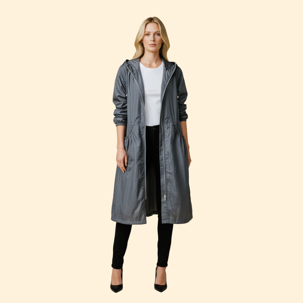Hooded Longline Jacket Black Women's Zip-Up Drawstring Parka – Casual, Everyday, Holiday, Gift