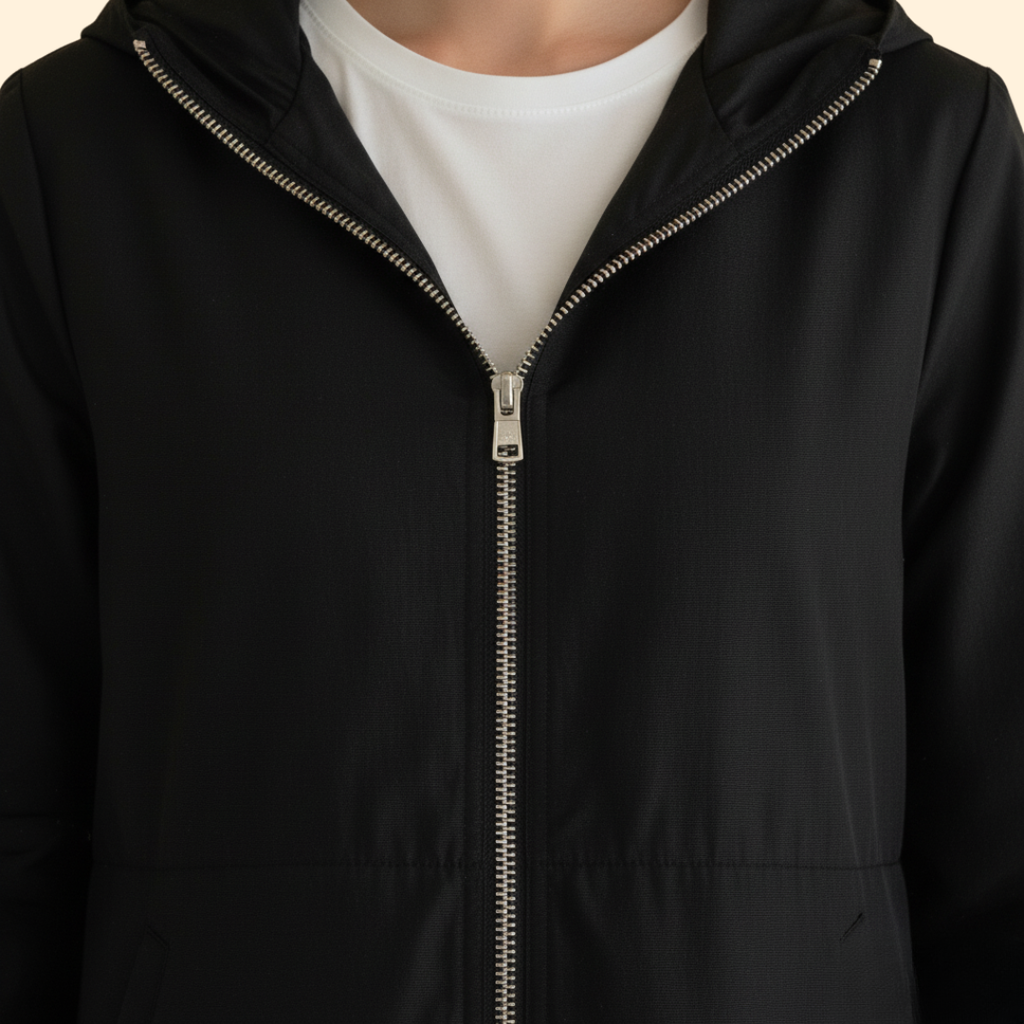 Hooded Longline Jacket Black Women's Zip-Up Drawstring Parka – Casual, Everyday, Holiday, Gift