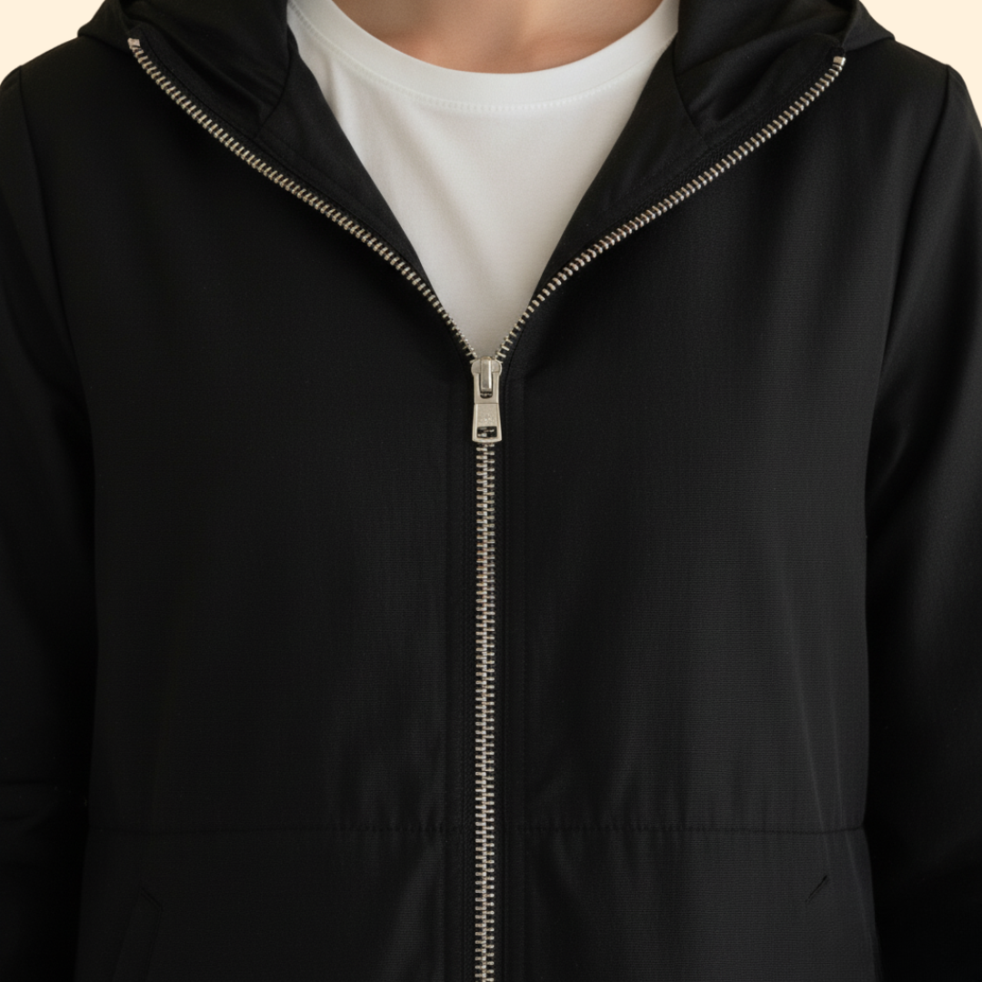 Hooded Longline Jacket Black Women's Zip-Up Drawstring Parka – Casual, Everyday, Holiday, Gift