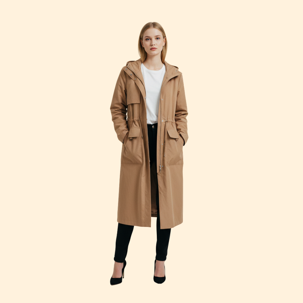 Hooded Longline Jacket Black Women's Zip-Up Drawstring Parka – Casual, Everyday, Holiday, Gift