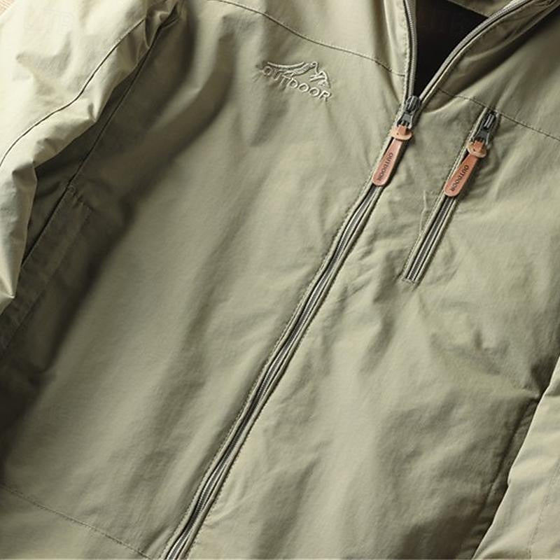 Hooded Outdoor Jacket Khaki Fleece-Lined Men's – Casual, Camping, Hiking, Everyday Wear