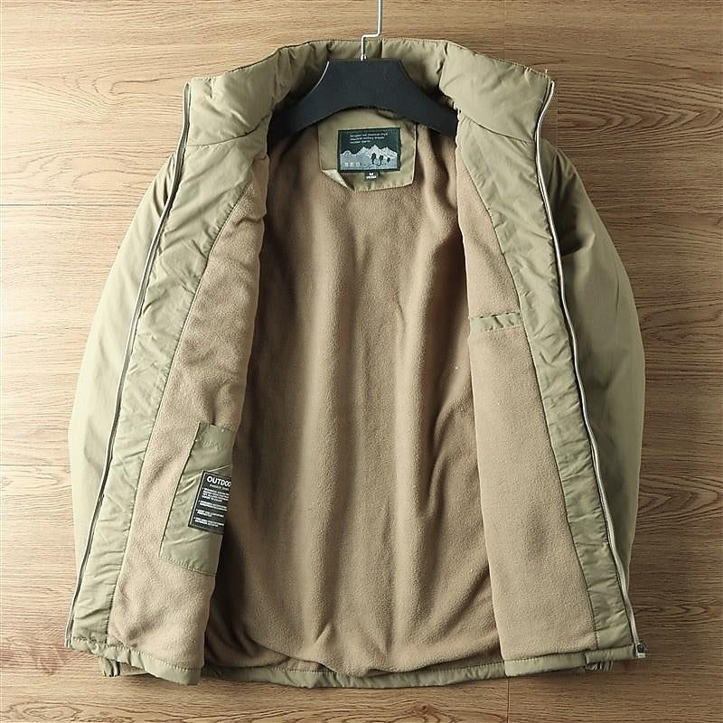 Hooded Outdoor Jacket Khaki Fleece-Lined Men's – Casual, Camping, Hiking, Everyday Wear