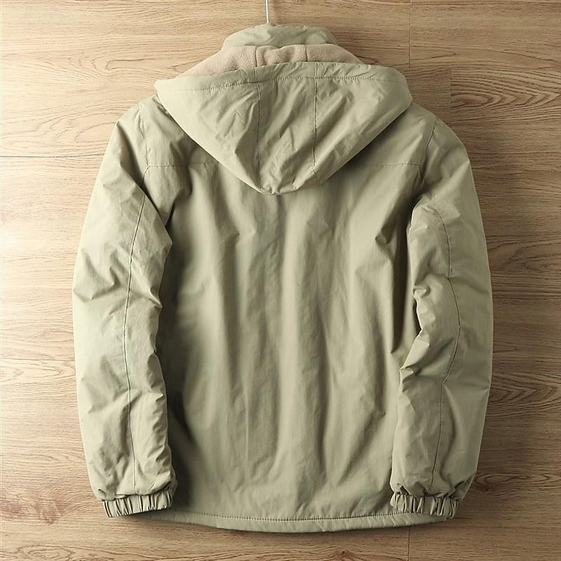 Hooded Outdoor Jacket Khaki Fleece-Lined Men's – Casual, Camping, Hiking, Everyday Wear
