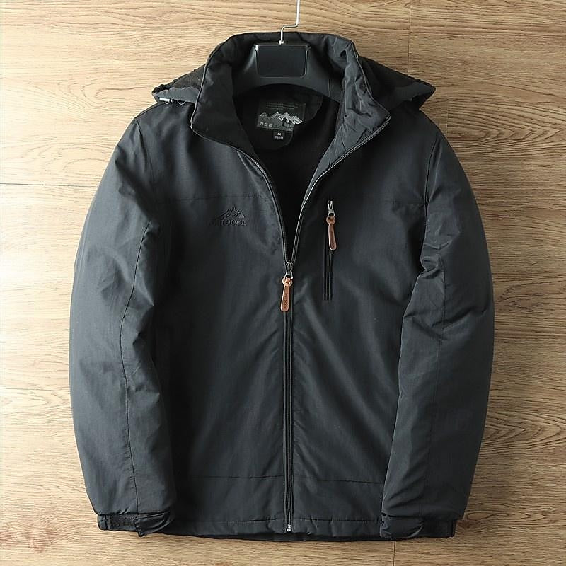 Hooded Outdoor Jacket Khaki Fleece-Lined Men's – Casual, Camping, Hiking, Everyday Wear