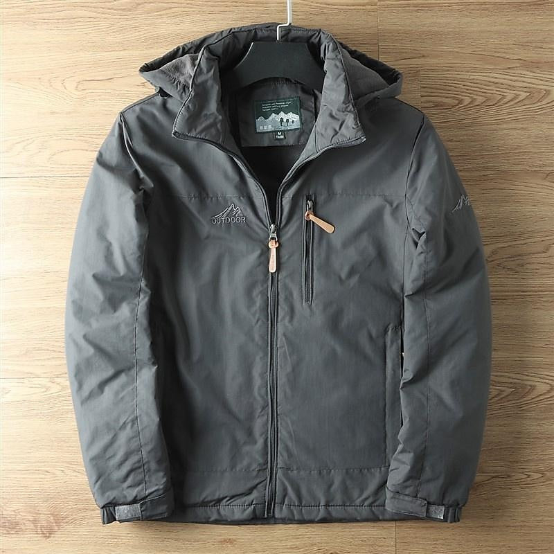 Hooded Outdoor Jacket Khaki Fleece-Lined Men's – Casual, Camping, Hiking, Everyday Wear