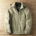 Hooded Outdoor Jacket Khaki Fleece-Lined Men's – Casual, Camping, Hiking, Everyday Wear