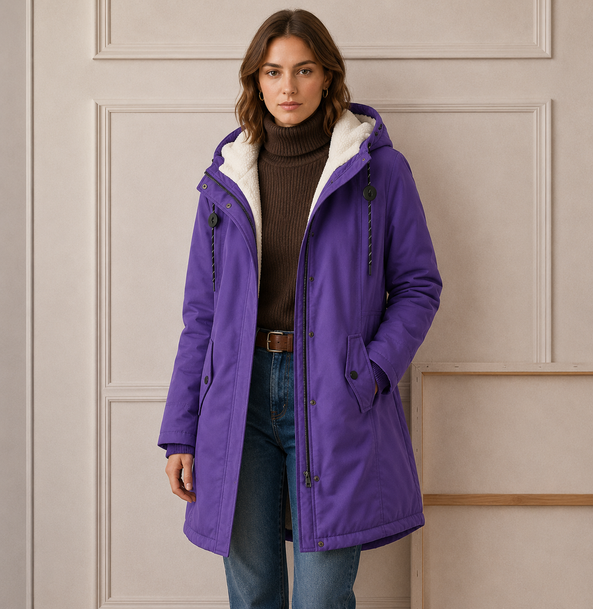 Hooded Parka Coat Fleece-Lined Green Women's Winter Jacket – Casual, Everyday Warmth