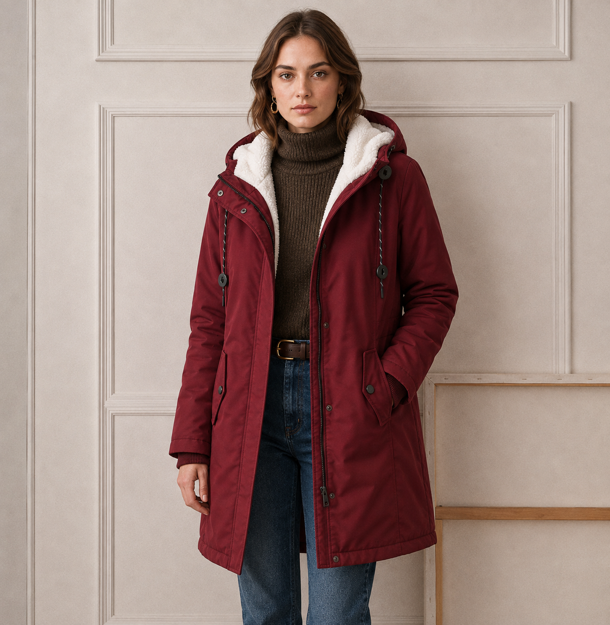 Hooded Parka Coat Fleece-Lined Green Women's Winter Jacket – Casual, Everyday Warmth