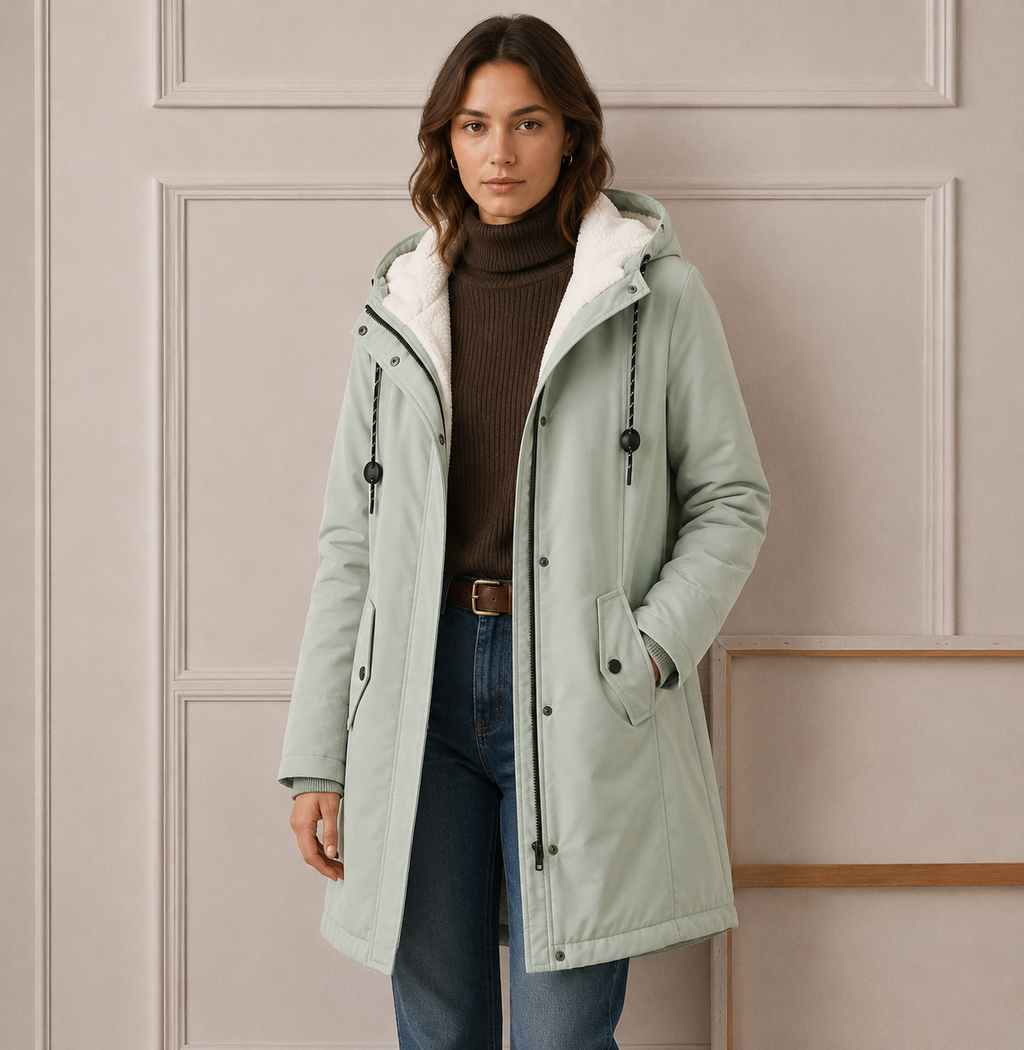 Hooded Parka Coat Fleece-Lined Green Women's Winter Jacket – Casual, Everyday Warmth