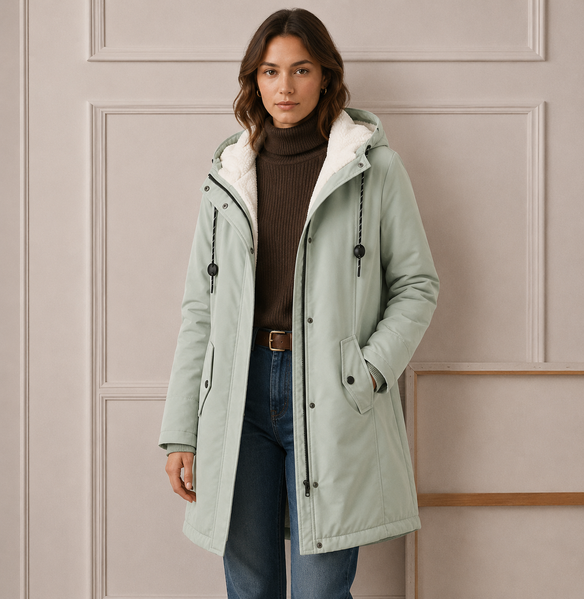 Hooded Parka Coat Fleece-Lined Green Women's Winter Jacket – Casual, Everyday Warmth