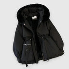 Hooded Parka Jacket Fleece-Lined Beige Women's Faux Fur Trim – Casual, Winter Warmth