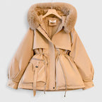 Hooded Parka Jacket Fleece-Lined Beige Women's Winter Coat – Casual, Warm Everyday Outerwear