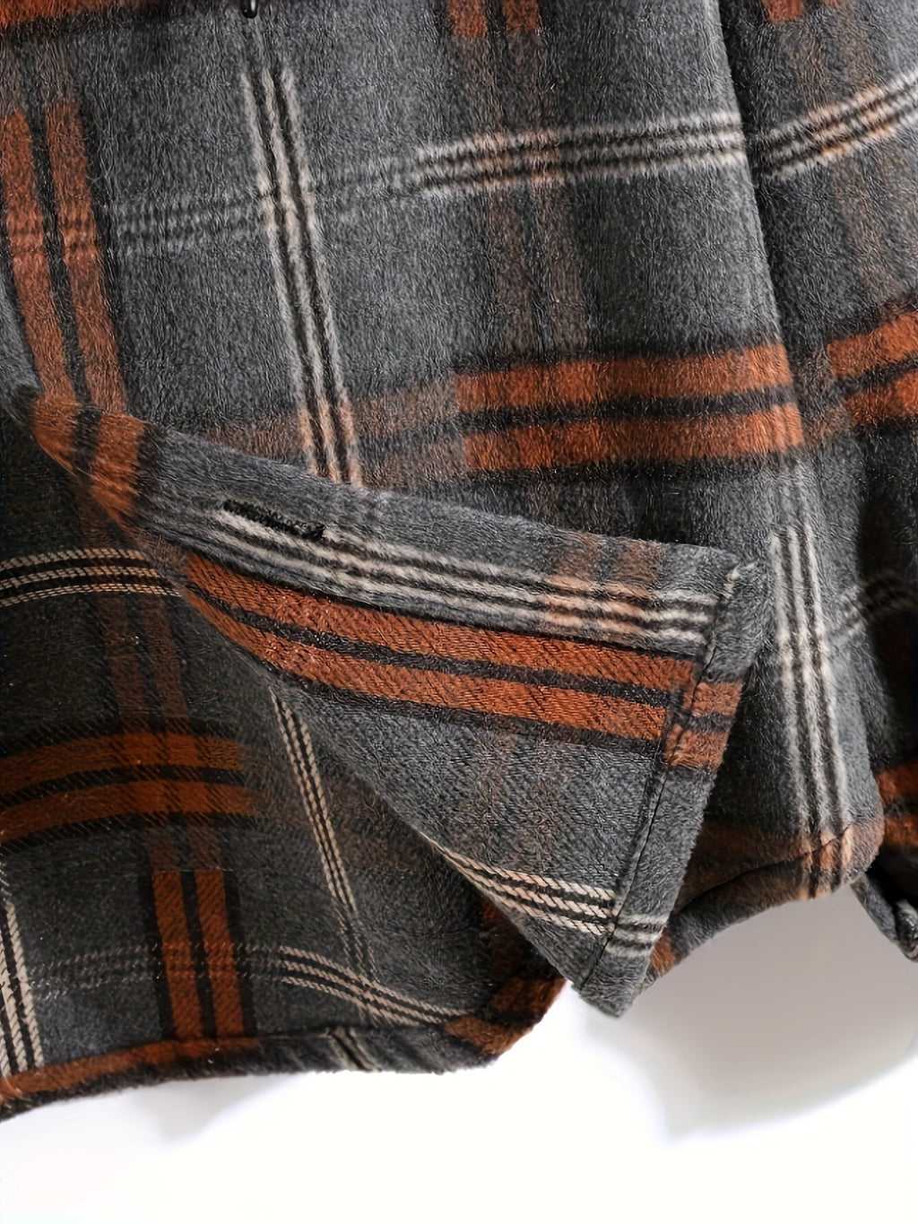 Hooded Plaid Shacket Men's Grey Orange Button-Up Jacket – Casual, Autumn Layering