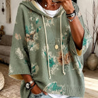Hooded Poncho Sweater Floral Knit Women's Drawstring Cape Jumper – Casual, Autumn Layering