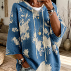 Hooded Poncho Sweater Floral Knit Women's Drawstring Cape Jumper – Casual, Autumn Layering
