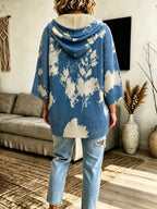 Hooded Poncho Sweater Floral Knit Women's Drawstring Cape Jumper – Casual, Autumn Layering