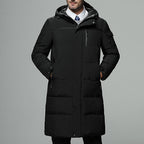 Hooded Puffer Coat Men's Black Longline Padded Winter Jacket – Casual, Everyday, Warm Outerwear