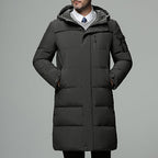 Hooded Puffer Coat Men's Black Longline Padded Winter Jacket – Casual, Everyday, Warm Outerwear