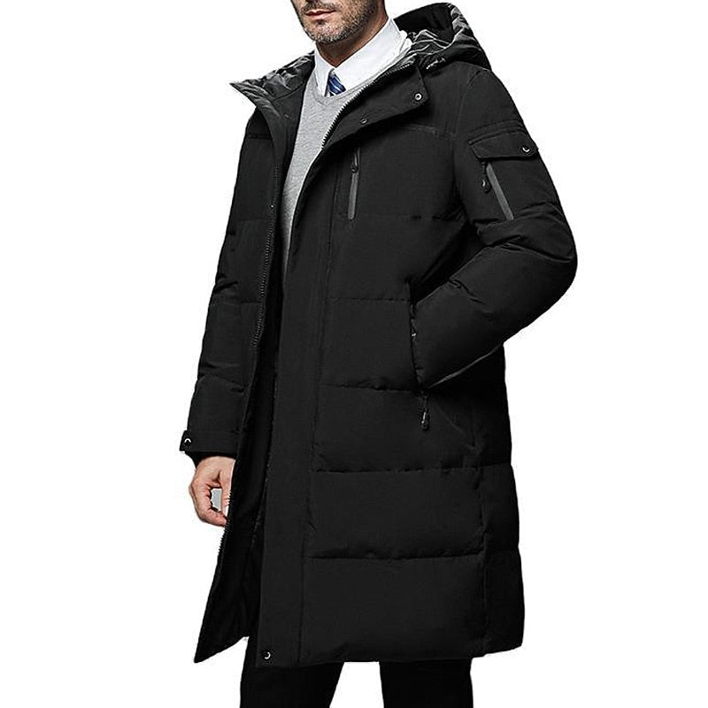 Hooded Puffer Coat Men's Black Longline Padded Winter Jacket – Casual, Everyday, Warm Outerwear