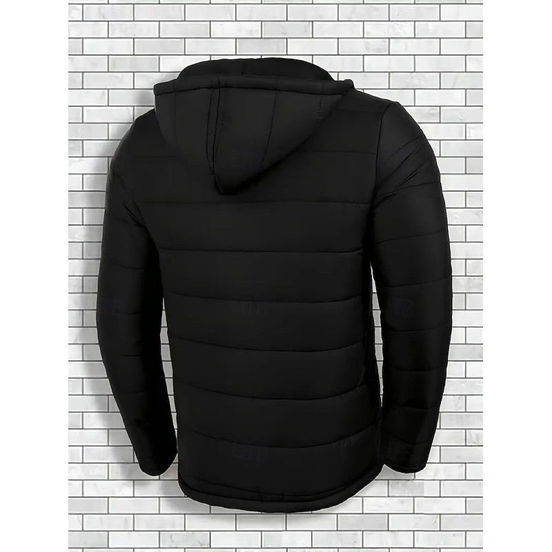 Hooded Puffer Jacket Black Quilted Men's Zip-Up – Casual, Winter, Outdoor, Gift · Werune