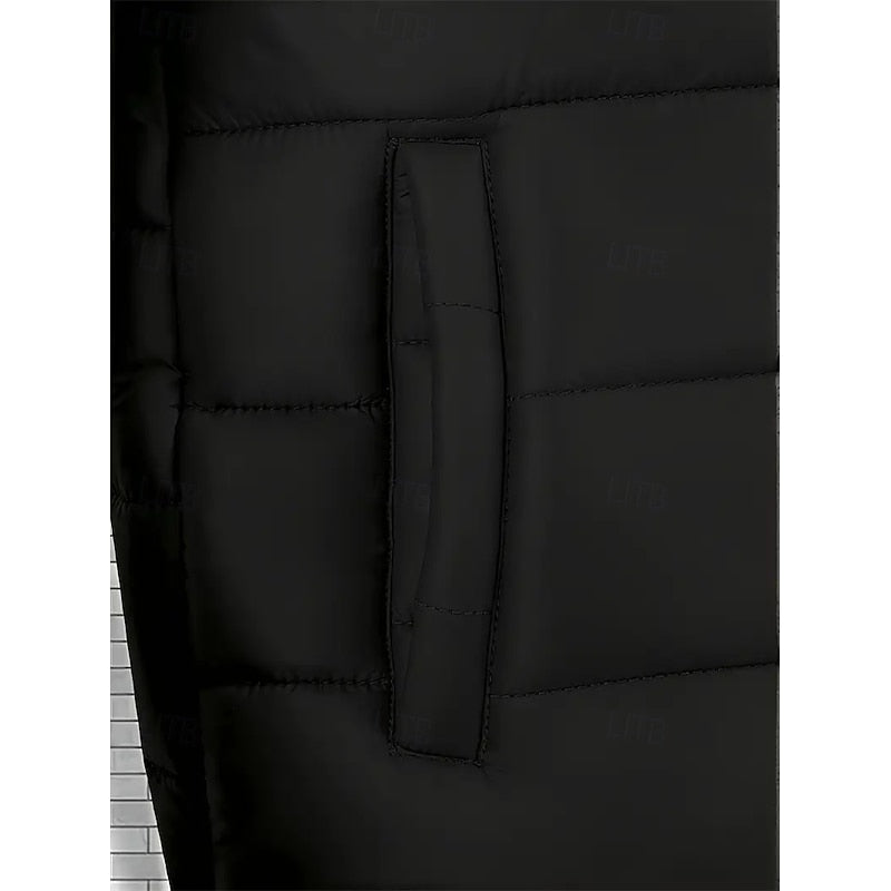 Hooded Puffer Jacket Black Quilted Men's Zip-Up – Casual, Winter, Outdoor, Gift · Werune