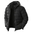 Hooded Puffer Jacket Black Quilted Men's Zip-Up – Casual, Winter, Outdoor, Gift · Werune